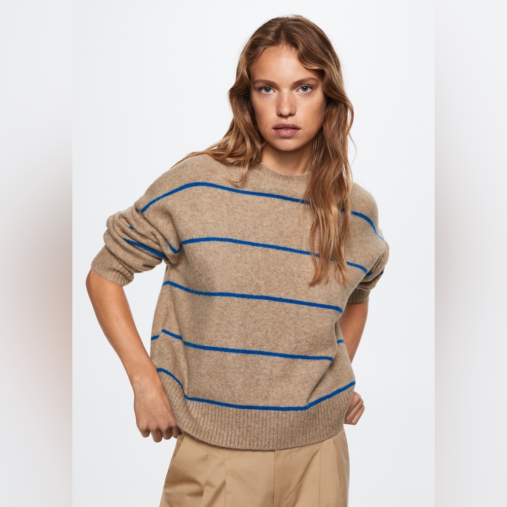 Mango Tan and Blue Striped Sweater